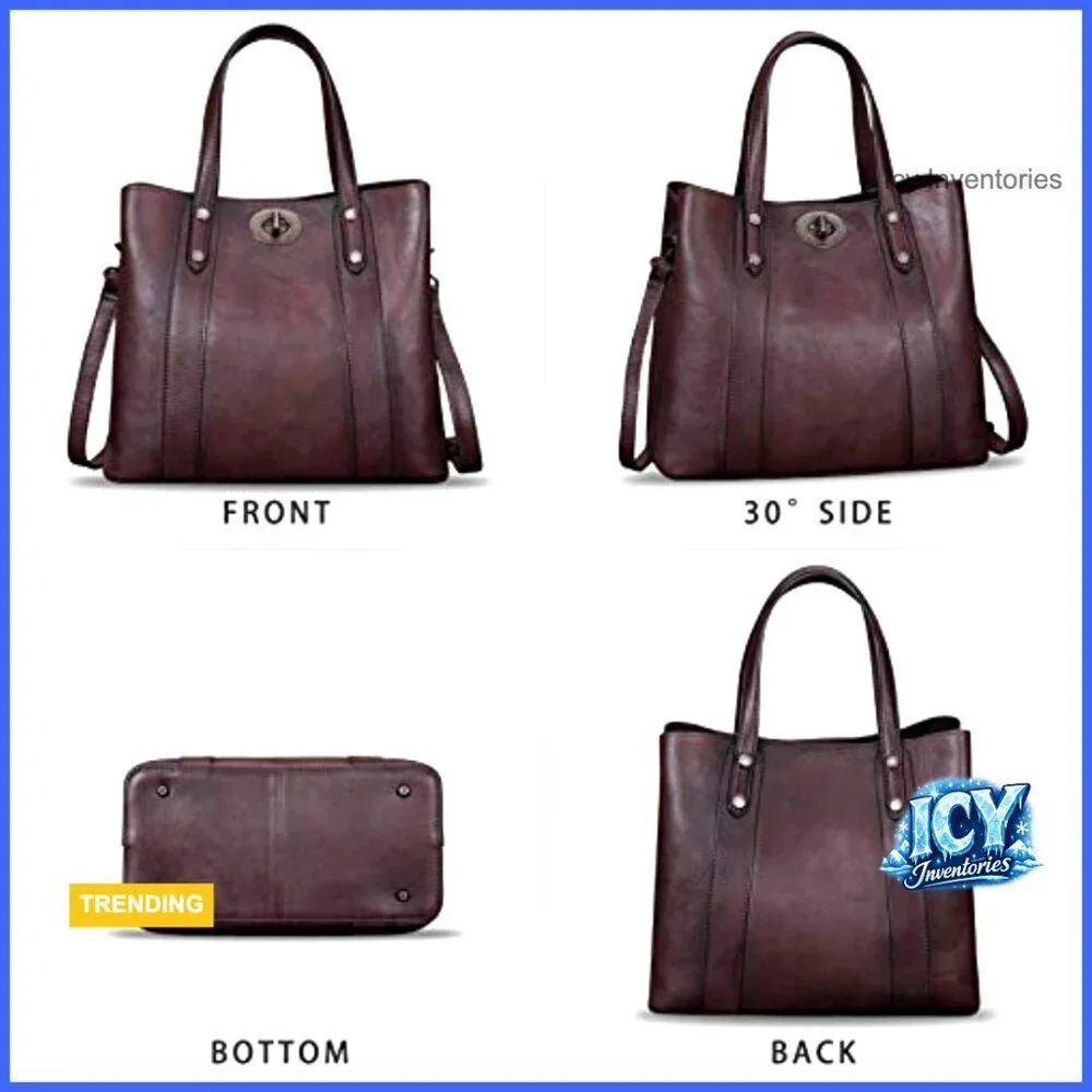 Genuine Leather Handbag Satchel Vintage Handmade Cowhide Top Handle Tote